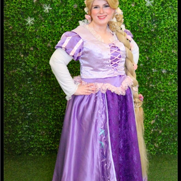 Rapunzel inspired Elegant Purple Satin Dress with Lace Trim - Picture 6 of 8